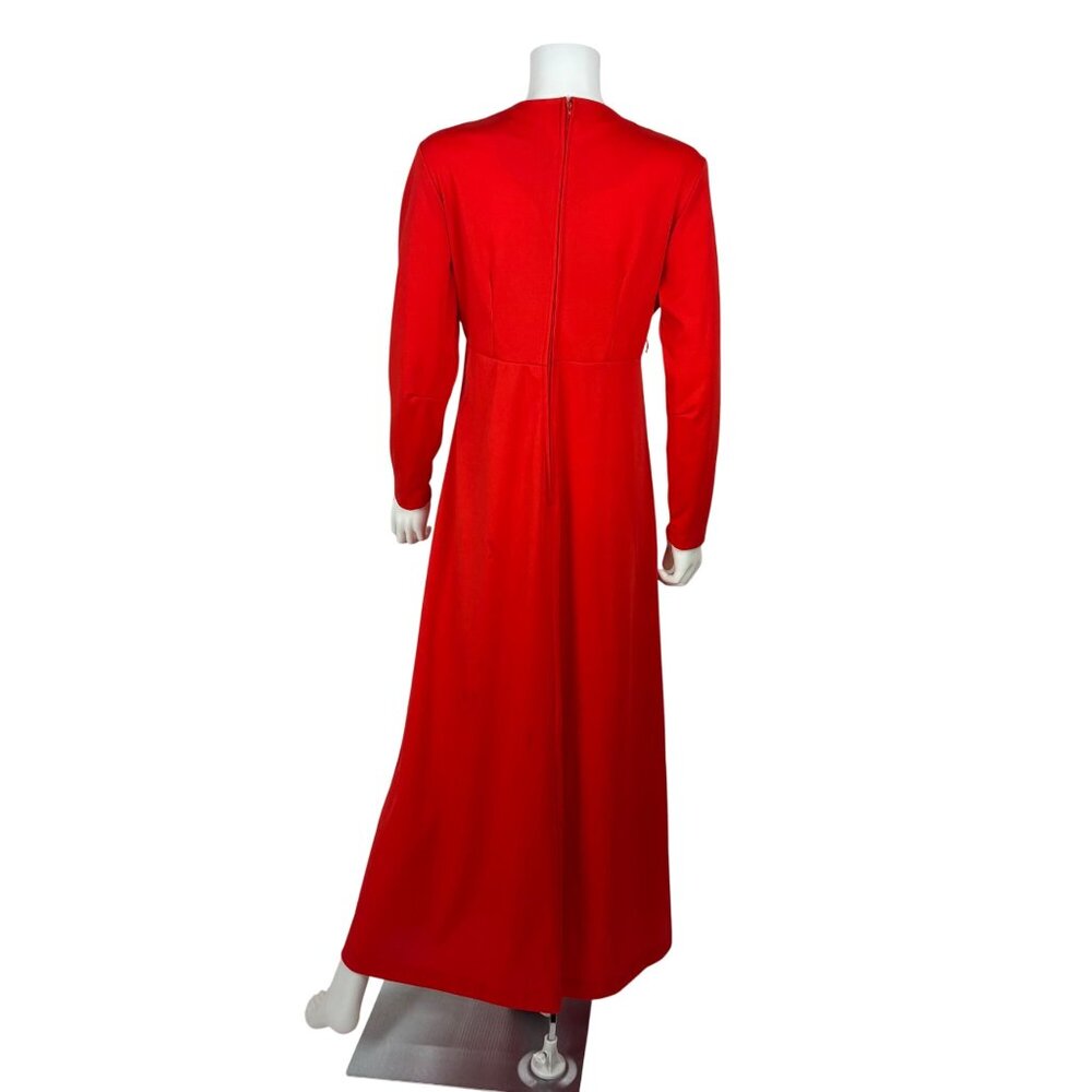 Vintage 70s Maxi Dress Womens M Red Faux Wrap Cross Tie Long Sleeve Polyester - Picture 8 of 10